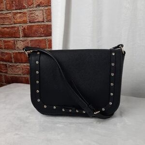 Kate Spade Black Saffiano Leather Crossbody Bag With Rhinestone Accents